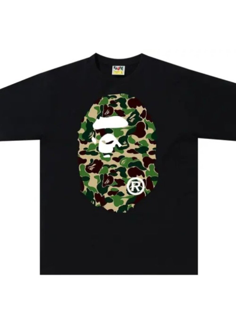 Authentic BAPE ABC Camo Big Ape Head Tee 'Black/Green', Size L